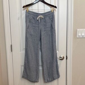 Athleta Cabo Blue Linen Wide-Leg Pants